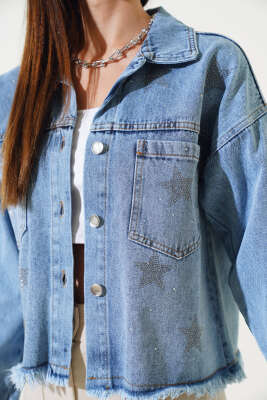 Yıldız Taşlı Kısa Kot Ceket Kot Mavisi - Kadın Giyim Modelleri