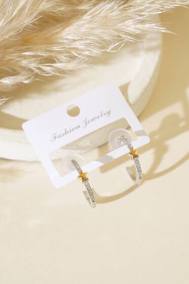 Yıldızlı İnce Taşlı Küpe Gümüş - Küpe