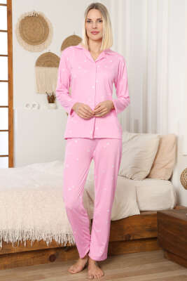 Yıldızlı Kruvaze Yaka Pijama Takımı Pembe - Pijama