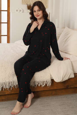 Yıldızlı Kruvaze Yaka Pijama Takımı Siyah - Pijama