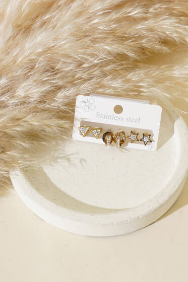 Yıldızlı Küpe Set Gold - Küpe