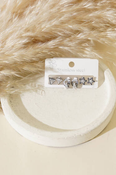 Yıldızlı Küpe Set Gümüş - Küpe