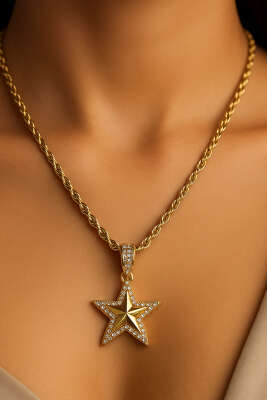 Yıldızlı Taşlı Kolye Gold - KONYALI BİJUTERİ