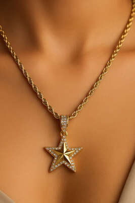 Yıldızlı Taşlı Kolye Gold - Kolye