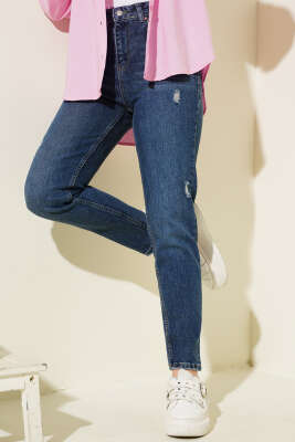 Yıpratmalı Dar Paça Kot Pantolon Lacivert - 300-500 TL Ürünler