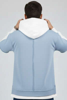 Yıpratmalı Kanguru Cep Erkek Sweatshirt Bebe Mavi - Erkek Sweatshirt