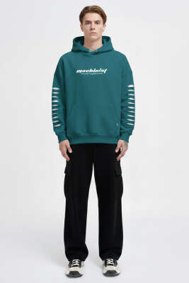 Yırtık Efektli Nakışlı Erkek Sweatshirt Petrol - Erkek Sweatshirt