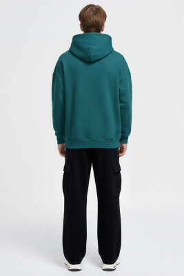 Yırtık Efektli Nakışlı Erkek Sweatshirt Petrol - Erkek Sweatshirt