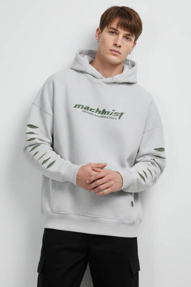 Yırtık Efektli Nakışlı Erkek Sweatshirt Taş - Erkek Sweatshirt