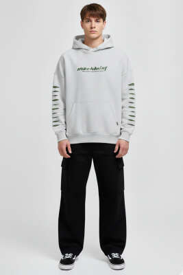 Yırtık Efektli Nakışlı Erkek Sweatshirt Taş - Erkek Sweatshirt