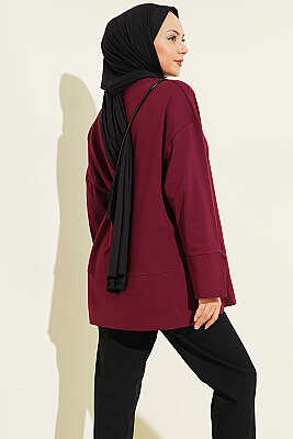 Yırtmaç Detaylı Basic Tunik Bordo - Tunik