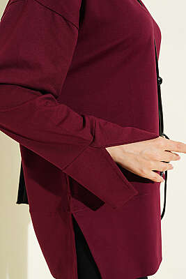 Yırtmaç Detaylı Basic Tunik Bordo - Tunik