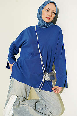 Yırtmaç Detaylı Basic Tunik Lacivert - HATUN