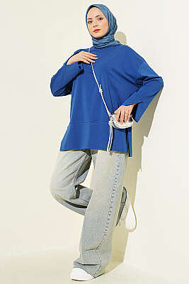 Yırtmaç Detaylı Basic Tunik Lacivert - Tunik