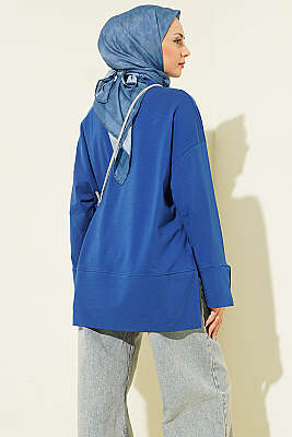 Yırtmaç Detaylı Basic Tunik Lacivert - Tunik