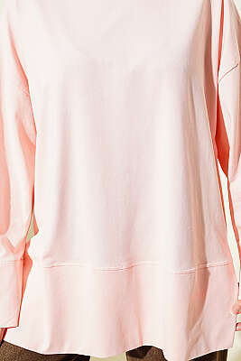 Yırtmaç Detaylı Basic Tunik Pudra - Tunik