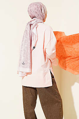 Yırtmaç Detaylı Basic Tunik Pudra - Tunik