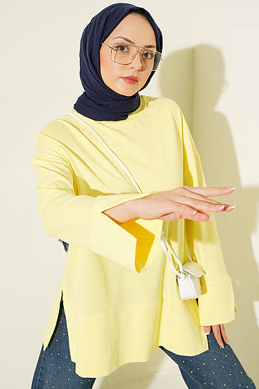 Yırtmaç Detaylı Basic Tunik Sarı - Tunik