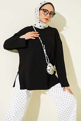 Yırtmaç Detaylı Basic Tunik Siyah - HATUN