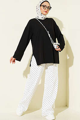 Yırtmaç Detaylı Basic Tunik Siyah - Tunik