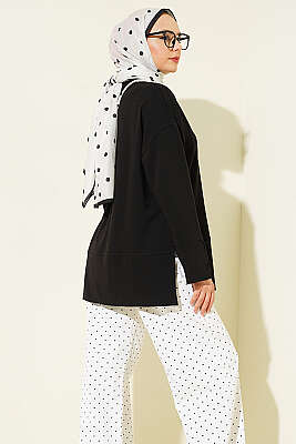 Yırtmaç Detaylı Basic Tunik Siyah - Tunik