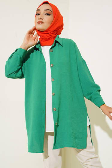 Yırtmaç Detaylı Düğmeli Ayrobin Tunik Benetton - Tunik