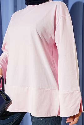 Yırtmaç Detaylı Geniş Kollu Tunik Pembe - Tunik