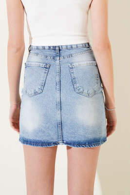 Yırtmaç Detaylı Mini Kot Etek Kot Mavisi - Kadın Giyim Modelleri