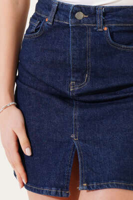 Yırtmaç Detaylı Mini Kot Etek Lacivert - Kadın Giyim Modelleri