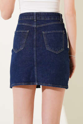 Yırtmaç Detaylı Mini Kot Etek Lacivert - Kadın Giyim Modelleri