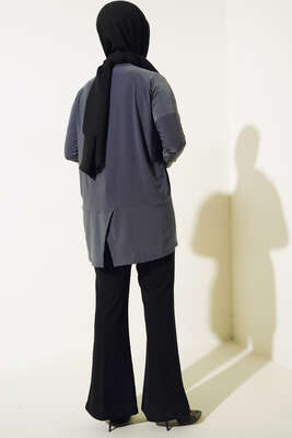 Yırtmaç Detaylı Saten Tunik Füme - Tunik