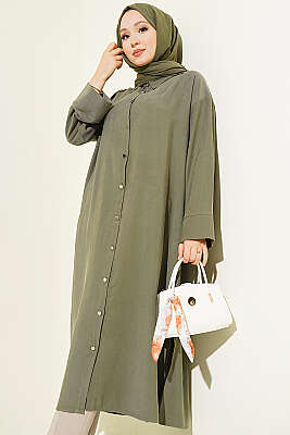 Yırtmaç Detaylı Tensel Uzun Tunik Haki - 700-1000 TL Ürünler