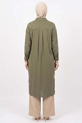 Yırtmaç Detaylı Tensel Uzun Tunik Haki - Tunik