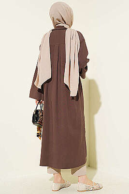 Yırtmaç Detaylı Uzun Tunik Kahve - 700-1000 TL Ürünler