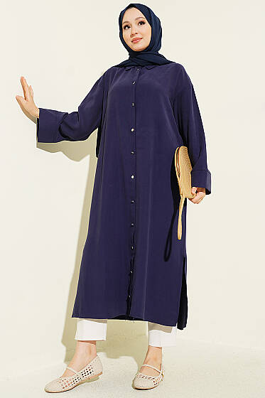Yırtmaç Detaylı Uzun Tunik Lacivert - 700-1000 TL Ürünler