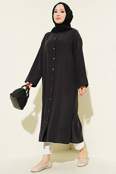 Yırtmaç Detaylı Uzun Tunik Siyah - 700-1000 TL Ürünler