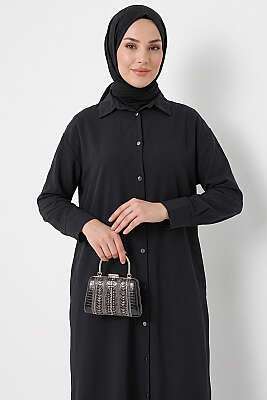 Yırtmaç Detaylı Uzun Tunik Siyah - BERAT TEKSTİL