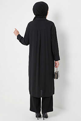 Yırtmaç Detaylı Uzun Tunik Siyah - Tunik