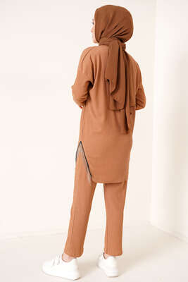 Yırtmaçları Zincir Püsküllü Bürümcük İkili Takım Camel - İKİLİ TAKIM