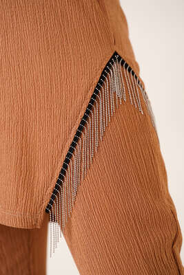 Yırtmaçları Zincir Püsküllü Bürümcük İkili Takım Camel - İKİLİ TAKIM