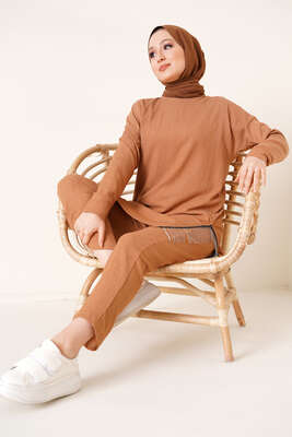 Yırtmaçları Zincir Püsküllü Bürümcük İkili Takım Camel 