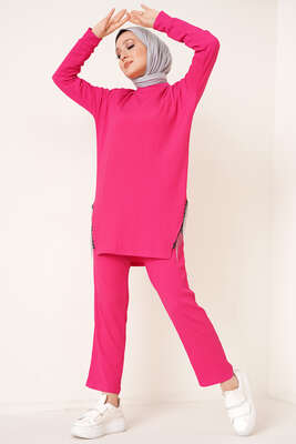 Yırtmaçları Zincir Püsküllü Bürümcük İkili Takım Fuşya 