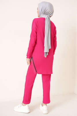 Yırtmaçları Zincir Püsküllü Bürümcük İkili Takım Fuşya - İKİLİ TAKIM