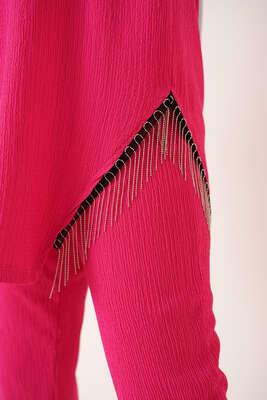 Yırtmaçları Zincir Püsküllü Bürümcük İkili Takım Fuşya - İKİLİ TAKIM