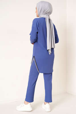 Yırtmaçları Zincir Püsküllü Bürümcük İkili Takım İndigo - İKİLİ TAKIM