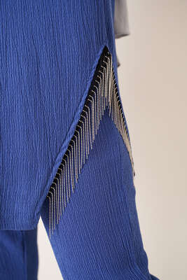 Yırtmaçları Zincir Püsküllü Bürümcük İkili Takım İndigo - İKİLİ TAKIM