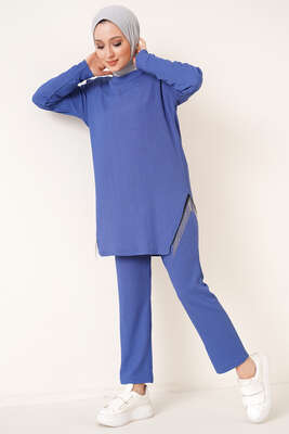 Yırtmaçları Zincir Püsküllü Bürümcük İkili Takım İndigo 