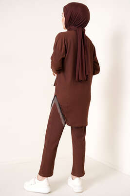 Yırtmaçları Zincir Püsküllü Bürümcük İkili Takım Kahve - İKİLİ TAKIM