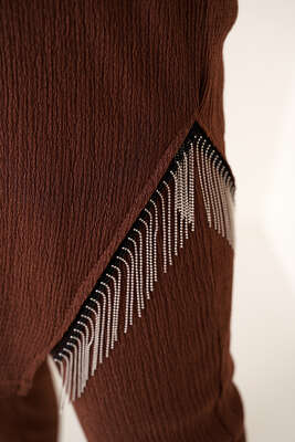 Yırtmaçları Zincir Püsküllü Bürümcük İkili Takım Kahve - İKİLİ TAKIM