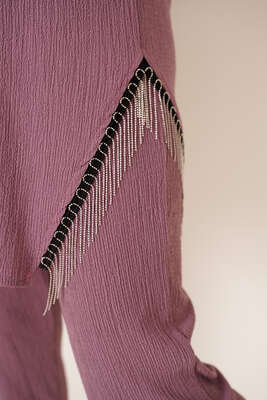 Yırtmaçları Zincir Püsküllü Bürümcük İkili Takım Magenta - İKİLİ TAKIM